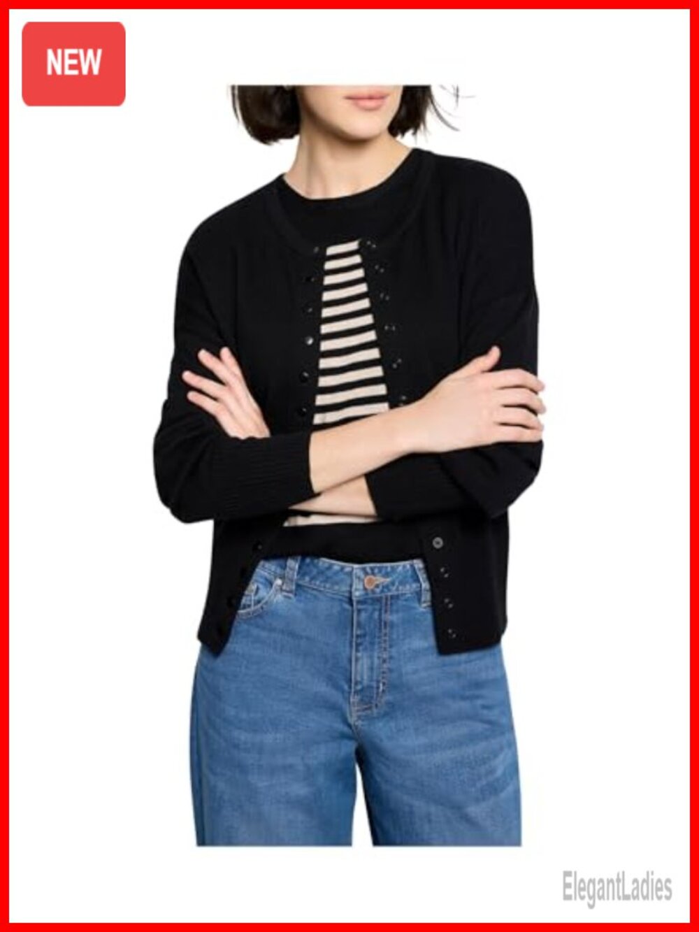 Pure Cotton Snap Front Cardigan Round Neck Long Sleeve
